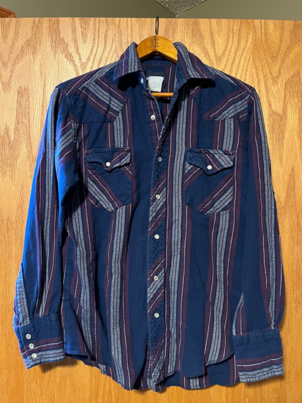 Wrangler Navy, Burgundy & Gray Striped Western Shirt
